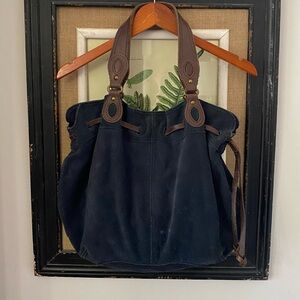Lucky Brand Vintage Inspired Handbag Suede Leather Hobo Blue